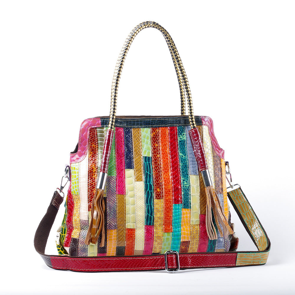 Sac bandoulière effet serpent en cuir - vue 5