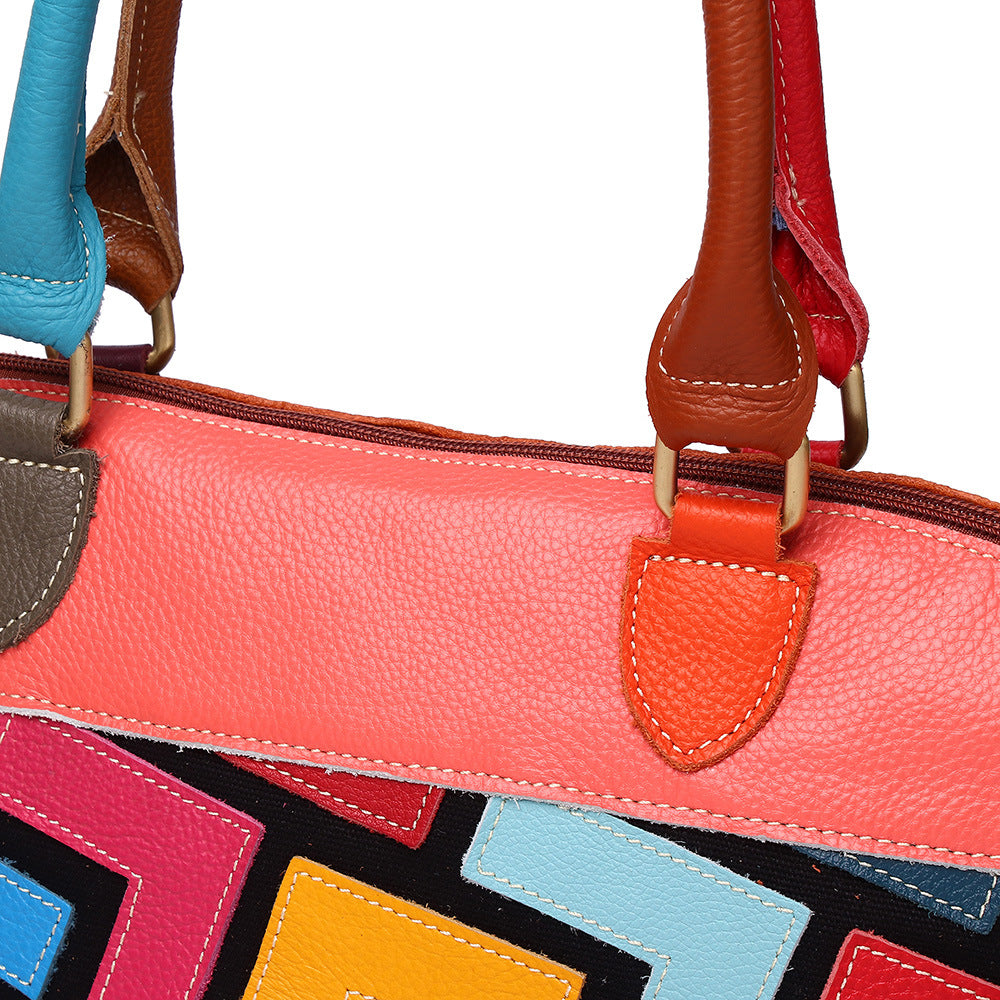 Sac patchwork en cuir à carreaux - vue 2