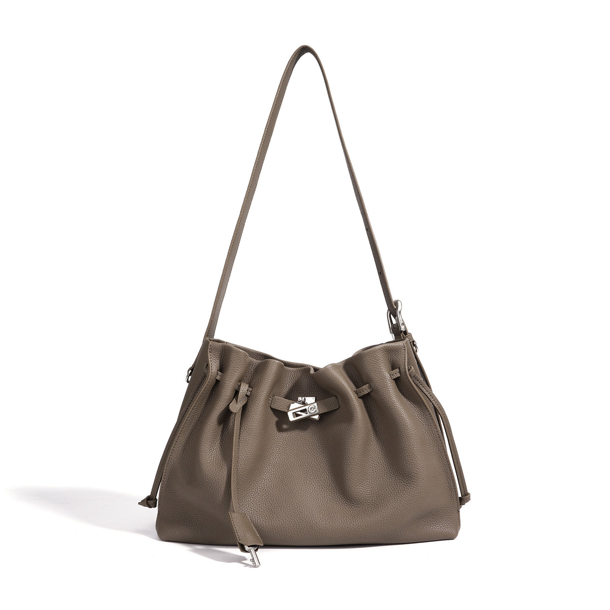 Sac seau plissé en cuir pleine fleur - vue 3