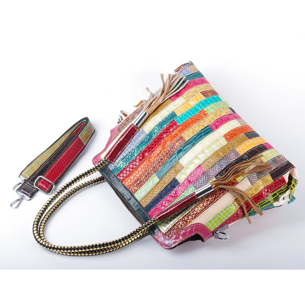 Sac bandoulière effet serpent en cuir - vue 4