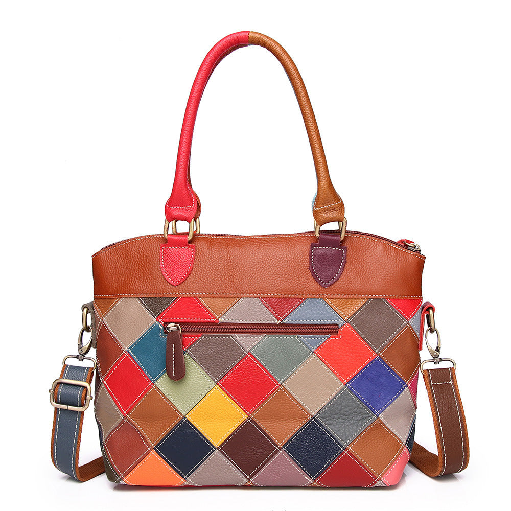 Sac patchwork en cuir à carreaux - vue 3