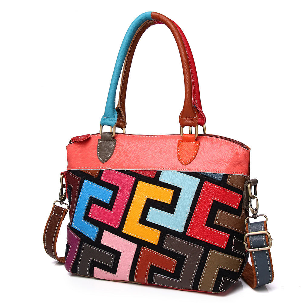 Sac patchwork en cuir à carreaux