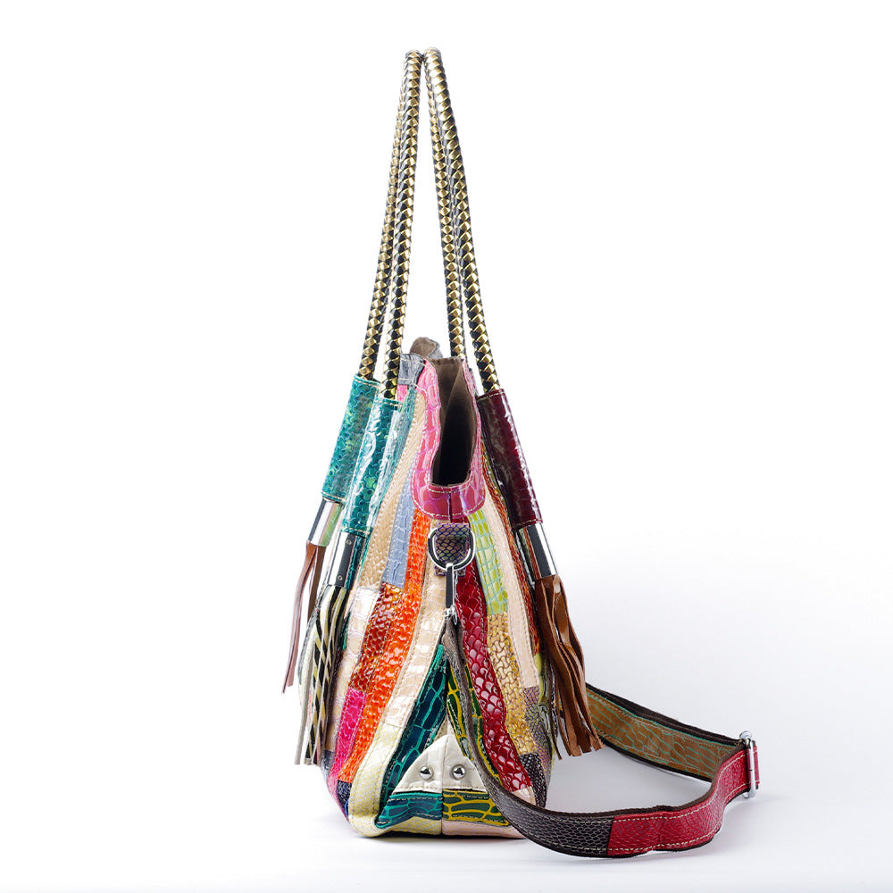 Sac bandoulière effet serpent en cuir - vue 6