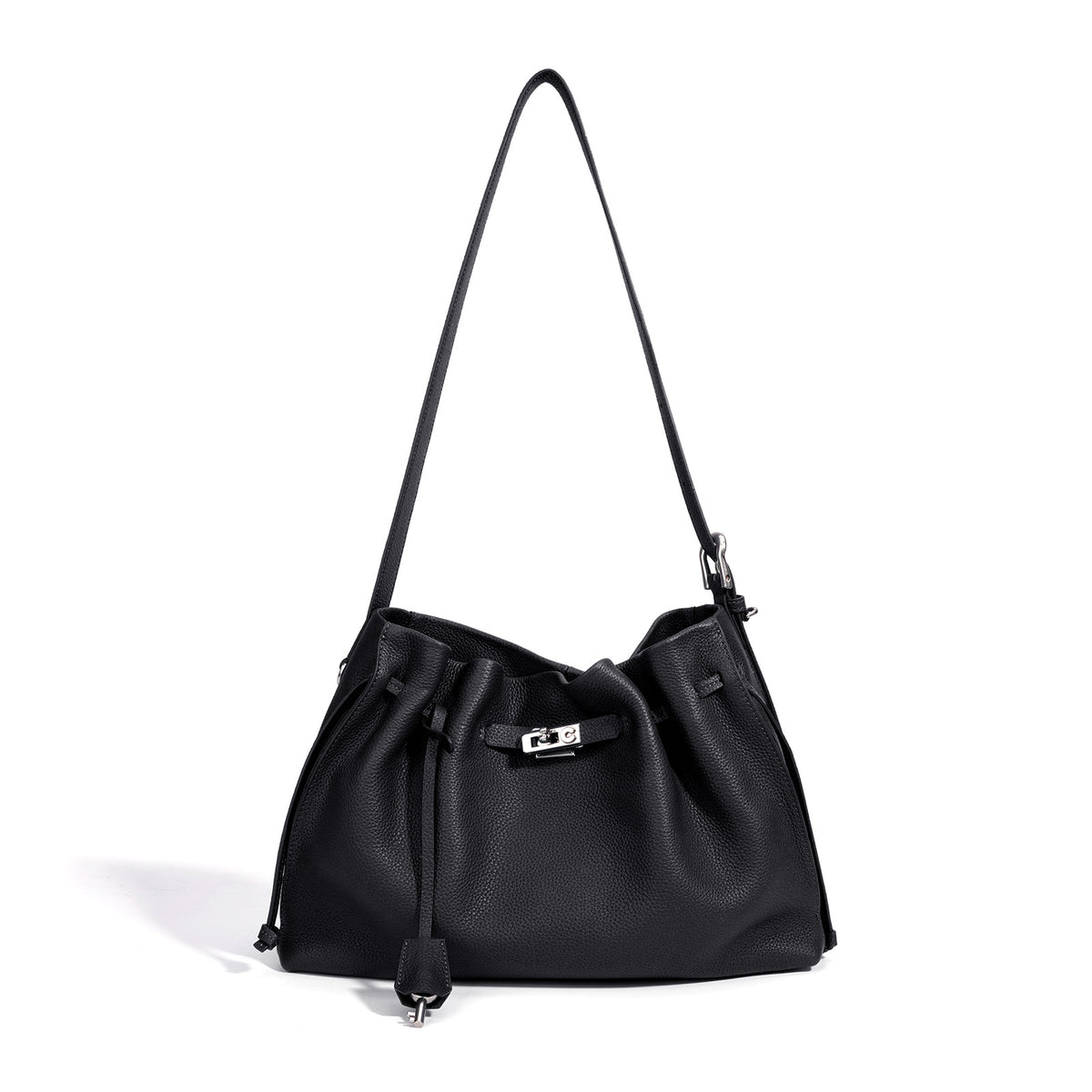 Sac seau plissé en cuir pleine fleur - vue 7