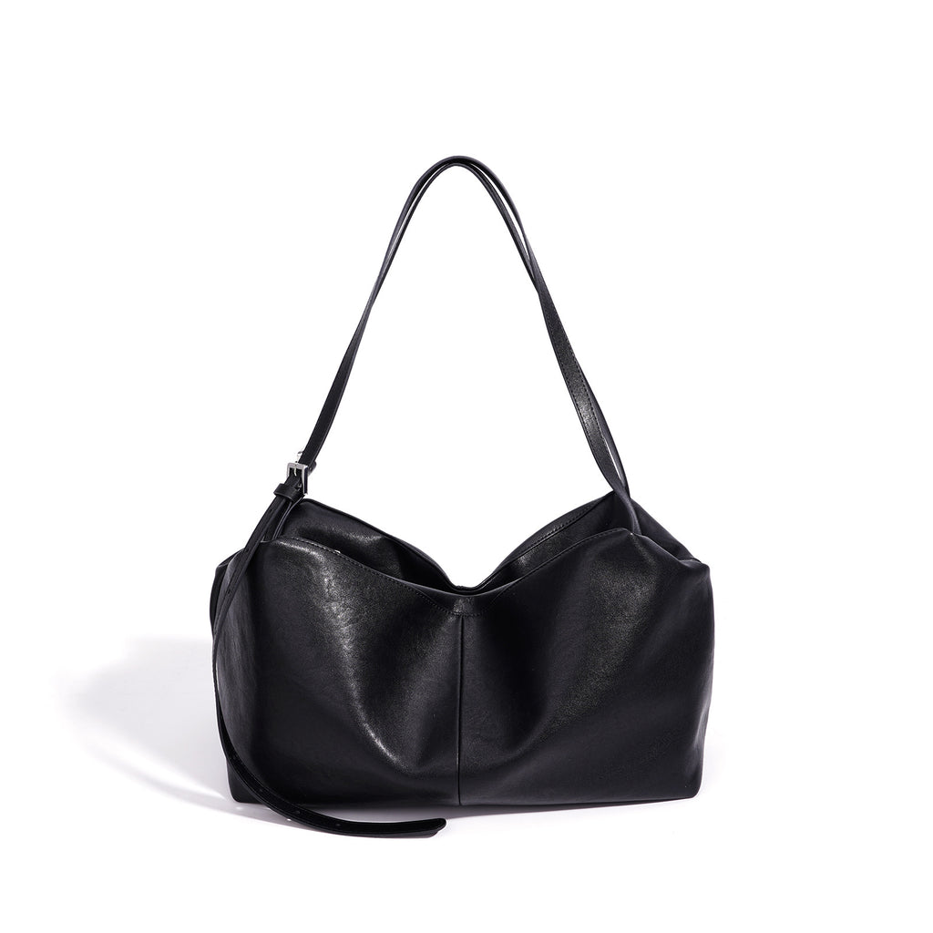 Sac à main oreiller noir en croûte de cuir - vue 5